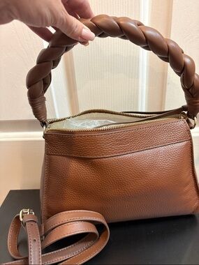 Vince Camuto Cognac Braided-Handle Leather Shoulder Bag